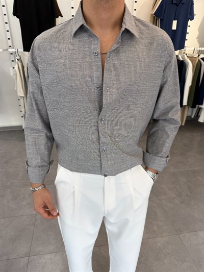 Pamuklu Oversize İkonik Gömlek Antrasit