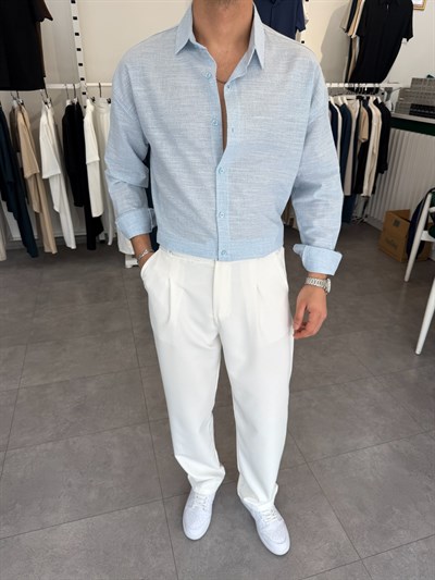 Pamuklu Oversize İkonik Gömlek Bebe Mavi