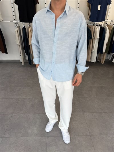 Pamuklu Oversize İkonik Gömlek Bebe Mavi