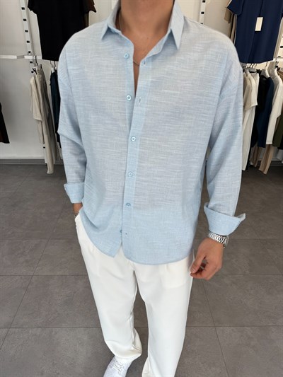 Pamuklu Oversize İkonik Gömlek Bebe Mavi