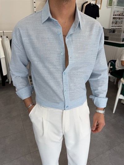 Pamuklu Oversize İkonik Gömlek Bebe Mavi