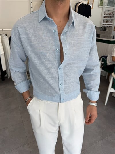 Pamuklu Oversize İkonik Gömlek Bebe Mavi