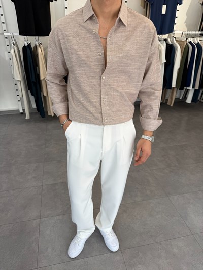 Pamuklu Oversize İkonik Gömlek Kahve