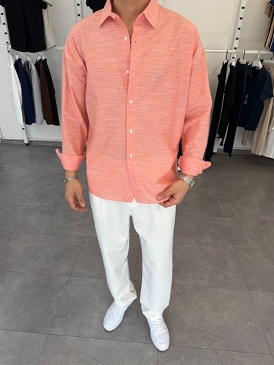 Pamuklu Oversize İkonik Gömlek Nar Çiçeği