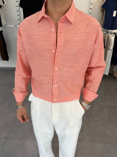 Pamuklu Oversize İkonik Gömlek Nar Çiçeği