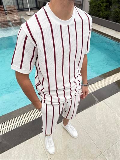 Pamuklu Petek Örme Şort Takımı Bordo