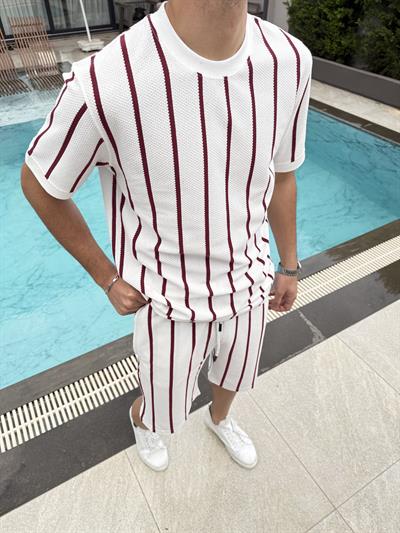 Pamuklu Petek Örme Şort Takımı Bordo