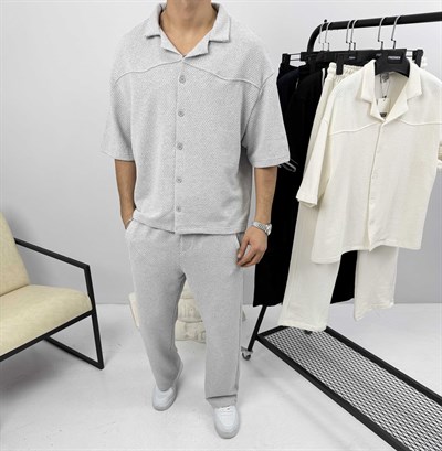 Petek Örme Oversize Takım Gri