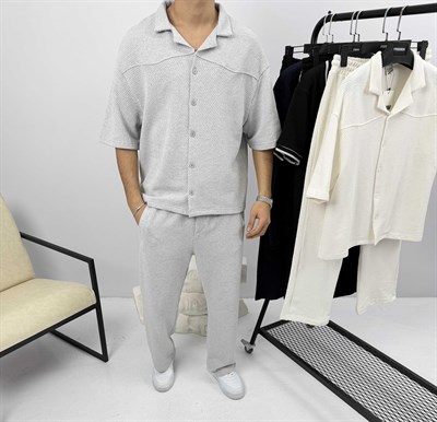 Petek Örme Oversize Takım Gri