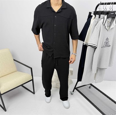 Petek Örme Oversize Takım Siyah