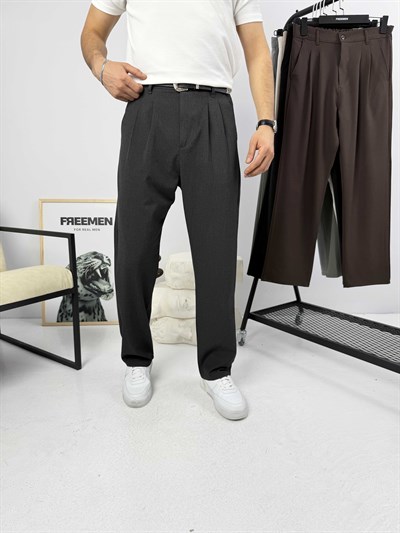 Pileli Premium Baggy Kumaş Pantolon Antrasit