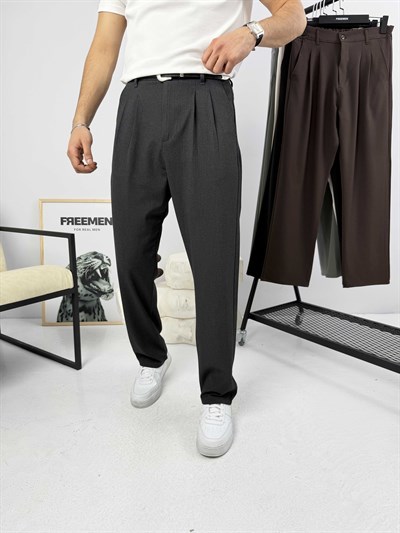 Pileli Premium Baggy Kumaş Pantolon Antrasit