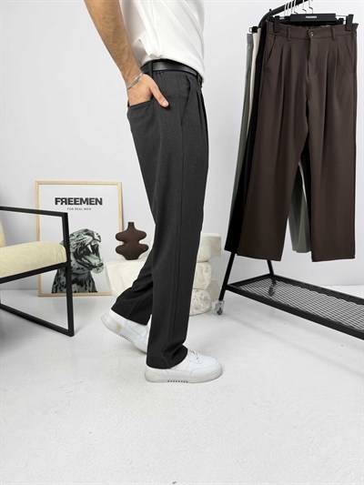 Pileli Premium Baggy Kumaş Pantolon Antrasit