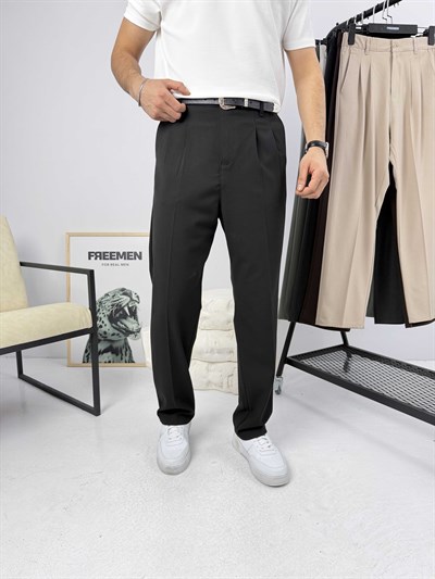 Pileli Premium Baggy Kumaş Pantolon Siyah