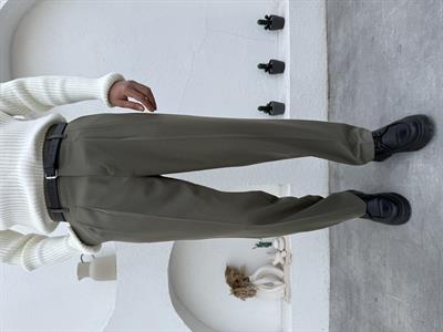 Pileli Baggy Kumaş Pantolon Yeşil