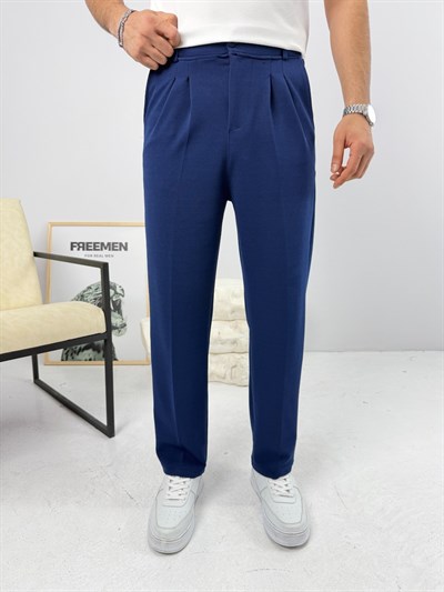 Pileli Krep Baggy Pantolon Lacivert