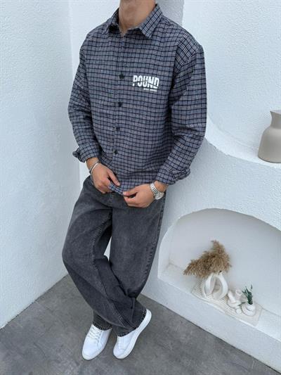 Pound Baskı Gömlek- Süper Baggy Jean Takım Kırmızı