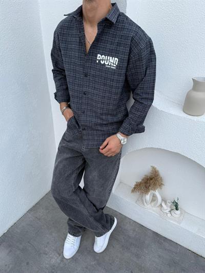 Pound Baskı Gömlek- Süper Baggy Jean Takım Haki Yeşili