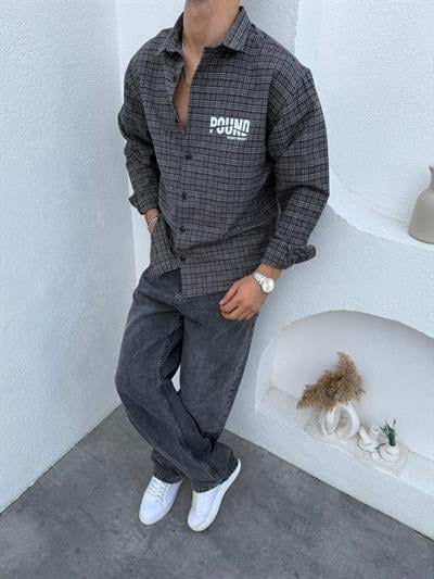 Pound Baskı Gömlek- Süper Baggy Jean Takım Kahve