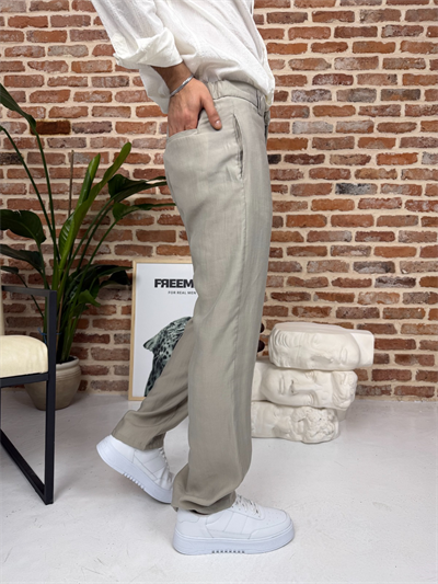 Premium Baggy Kalıp Keten Pantolon Bej