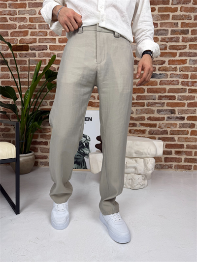 Premium Baggy Kalıp Keten Pantolon Bej