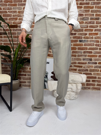 Premium Baggy Kalıp Keten Pantolon Bej
