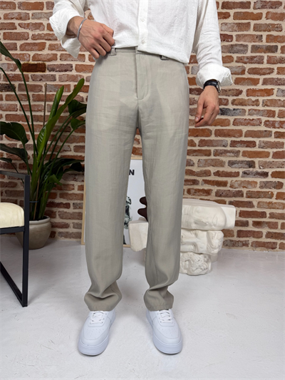 Premium Baggy Kalıp Keten Pantolon Bej