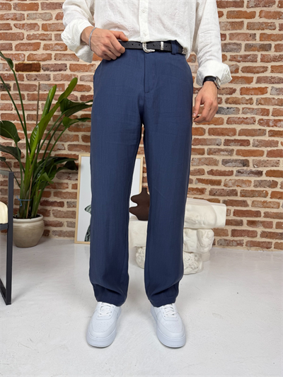 Premium Baggy Kalıp Keten Pantolon Lacivert