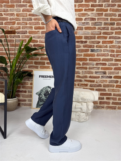 Premium Baggy Kalıp Keten Pantolon Lacivert