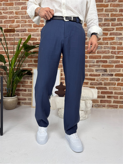 Premium Baggy Kalıp Keten Pantolon Lacivert