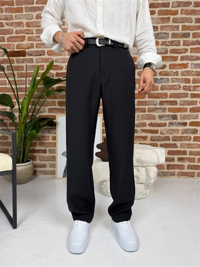 Premium Baggy Kalıp Keten Pantolon Siyah