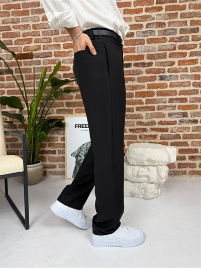 Premium Baggy Kalıp Keten Pantolon Siyah