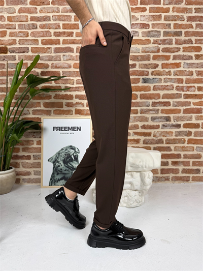 Premium Boyfriend Kumaş Pantolon Acı Kahve