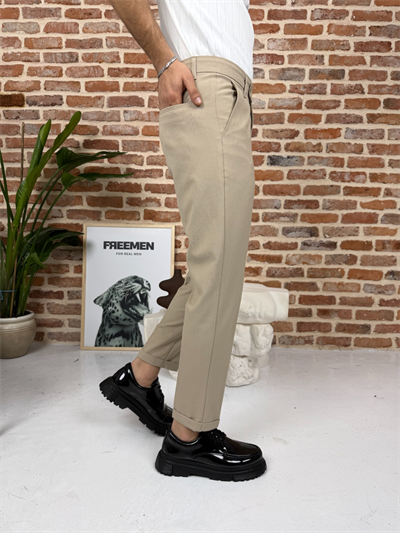 Premium Boyfriend Kumaş Pantolon Bej