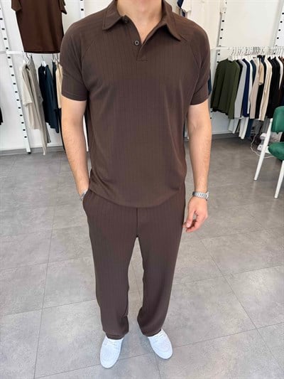 Premium Çizgili Oysho Takım Acı Kahve