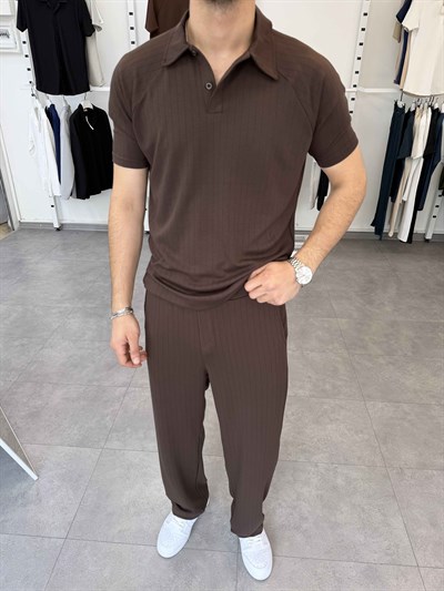 Premium Çizgili Oysho Takım Acı Kahve
