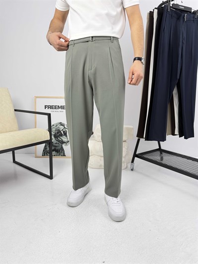 Premium Kemerli Baggy Kumaş Pantolon Çağla Yeşili