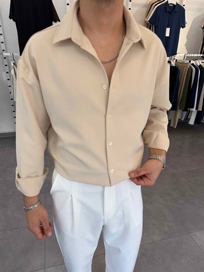 Premium Oversize Duble Gömlek Bej