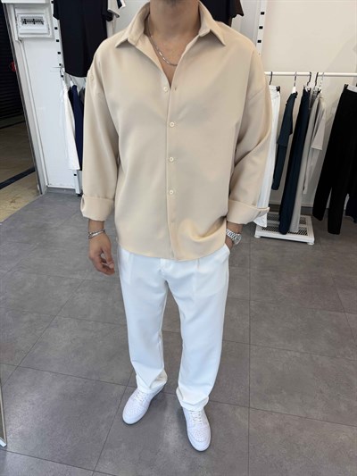 Premium Oversize Duble Gömlek Bej