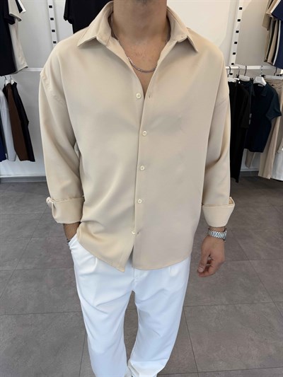 Premium Oversize Duble Gömlek Bej