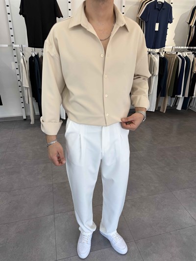 Premium Oversize Duble Gömlek Bej