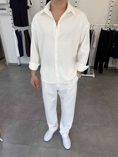 Premium Oversize Duble Gömlek Beyaz