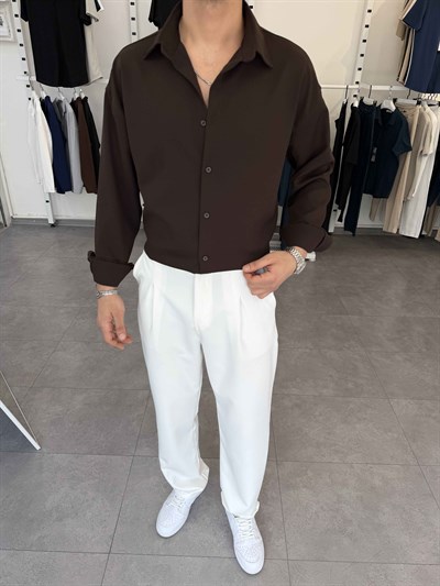 Premium Oversize Duble Gömlek Kahve