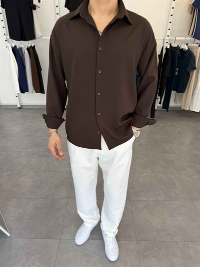 Premium Oversize Duble Gömlek Kahve