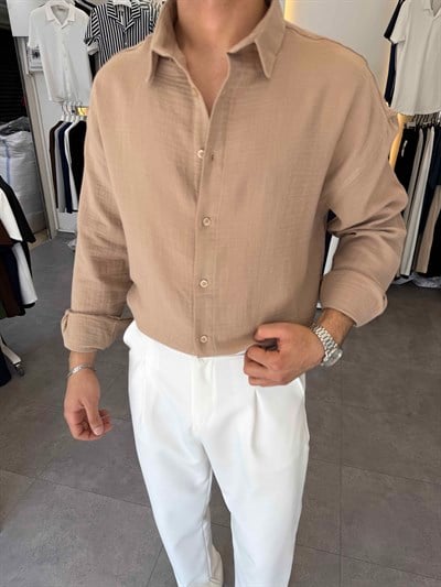 Premium Oversize Müslin Gömlek Bej
