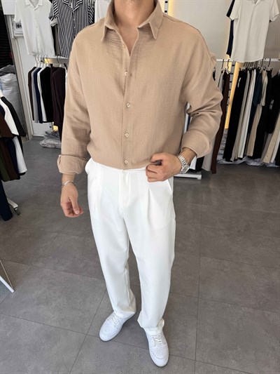 Premium Oversize Müslin Gömlek Bej