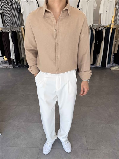 Premium Oversize Müslin Gömlek Bej