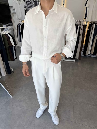 Premium Oversize Müslin Gömlek Beyaz