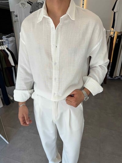 Premium Oversize Müslin Gömlek Beyaz