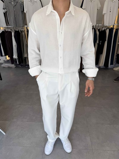 Premium Oversize Müslin Gömlek Beyaz